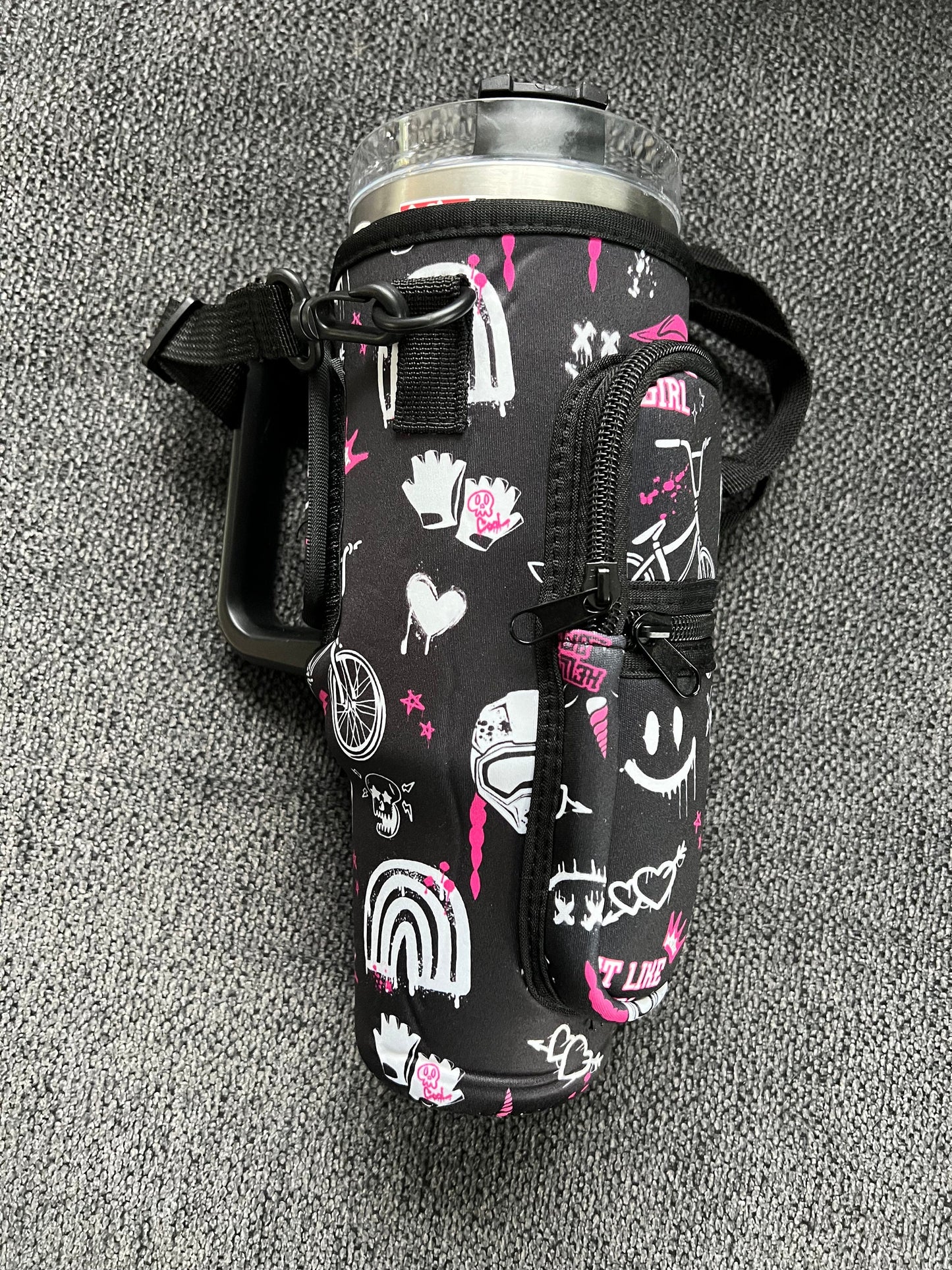 40 oz Insulated Mug Cozie with Custom BMX Print for Women - Fits Phone, Cash, Cards & Wallet - Waist/Shoulder Strap