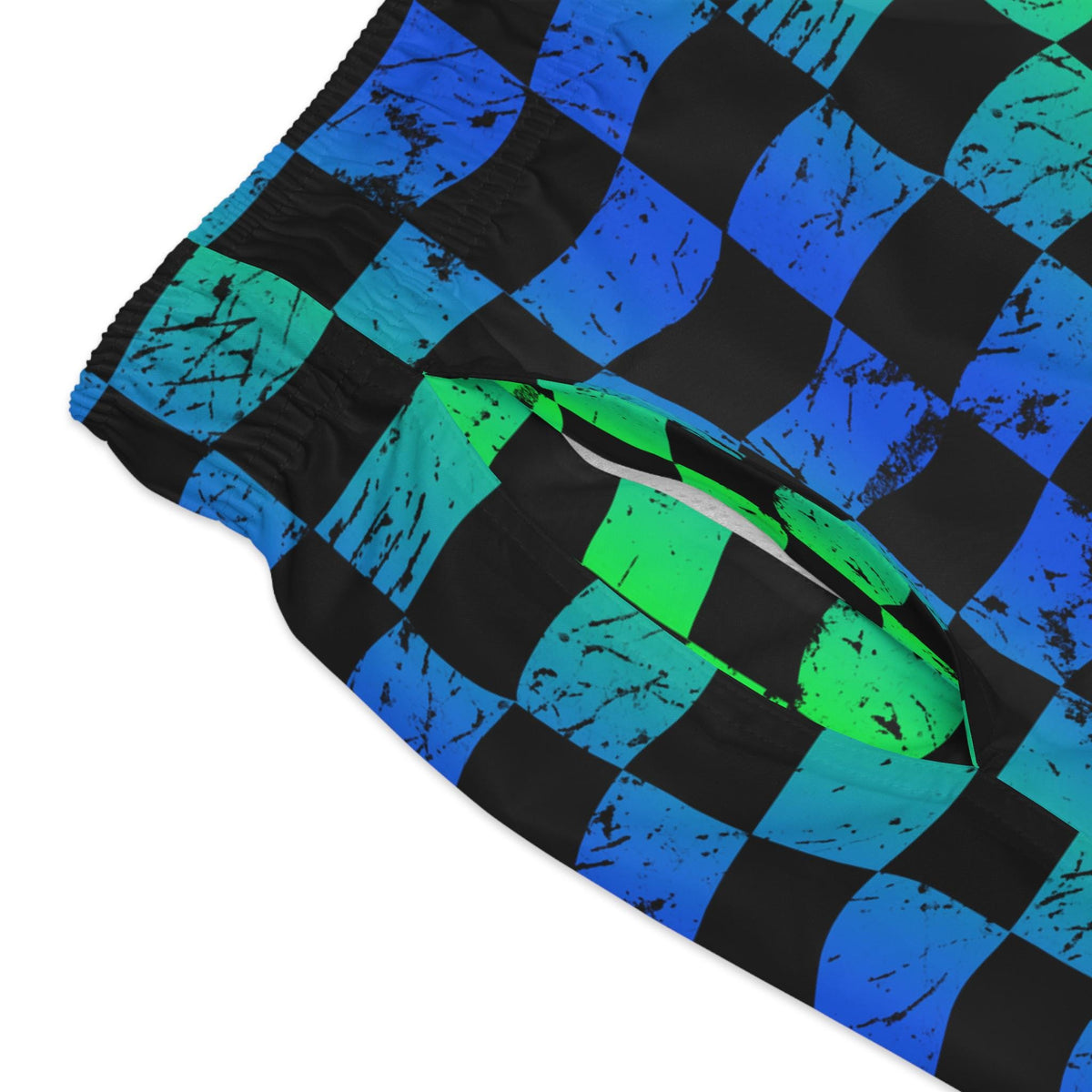 Green & Blue Checkered Swim Trunks, Men's Beachwear