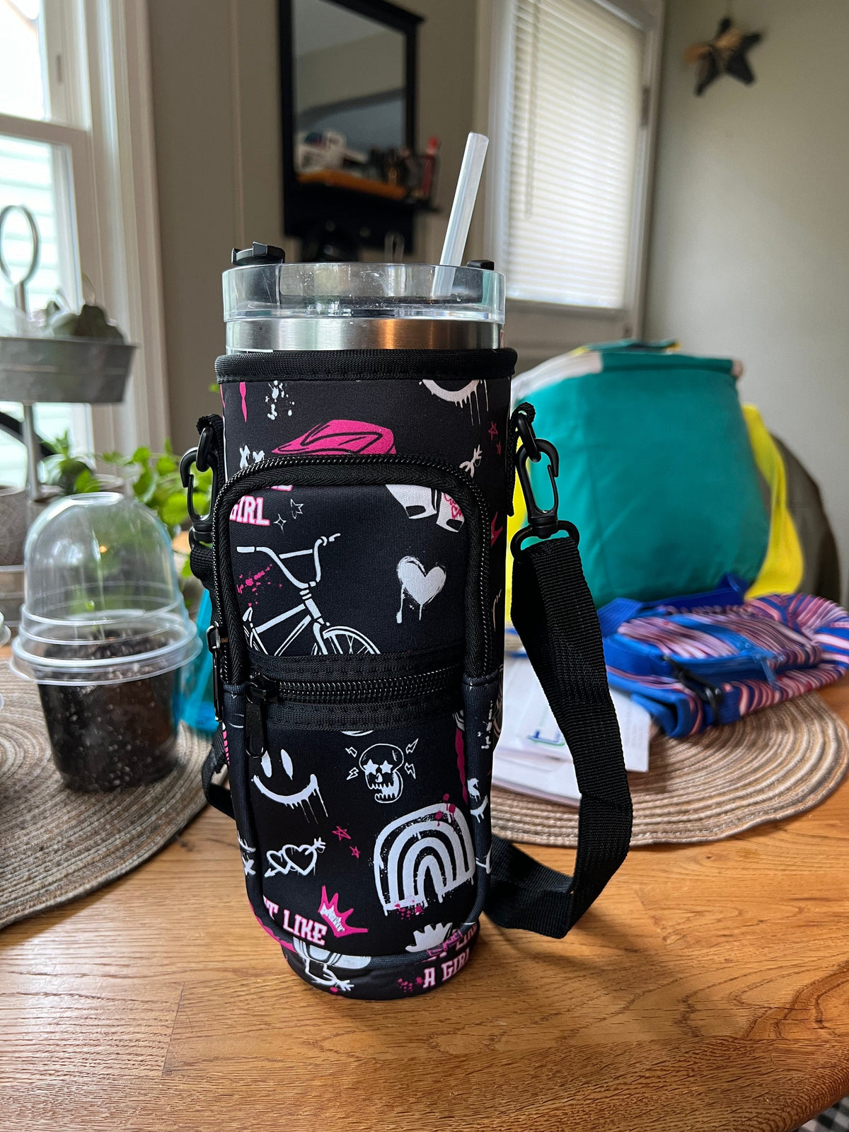 40 oz Insulated Mug Cozie with Custom BMX Print for Women - Fits Phone, Cash, Cards & Wallet - Waist/Shoulder Strap