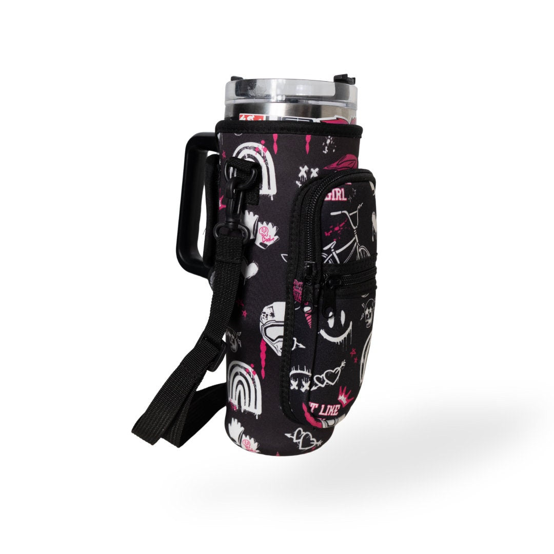 40 oz Insulated Mug Cozie with Custom BMX Print for Women - Fits Phone, Cash, Cards & Wallet - Waist/Shoulder Strap