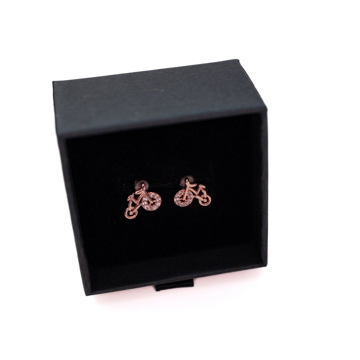 Rose Gold and Black Bicycle Earrings - Unique & Stylish Cycling Jewelry - Perfect Gift for Bike Lovers
