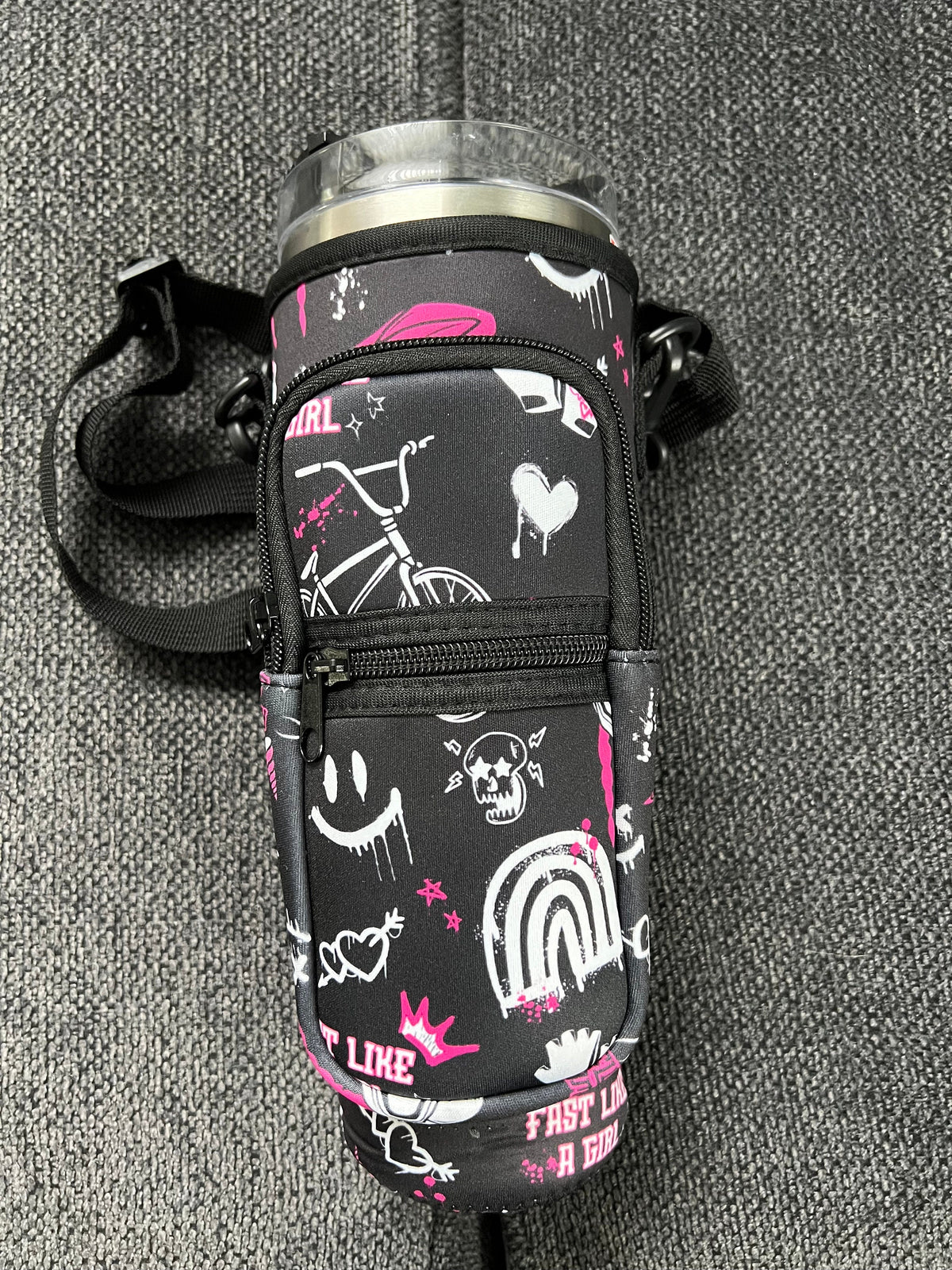 40 oz Insulated Mug Cozie with Custom BMX Print for Women - Fits Phone, Cash, Cards & Wallet - Waist/Shoulder Strap