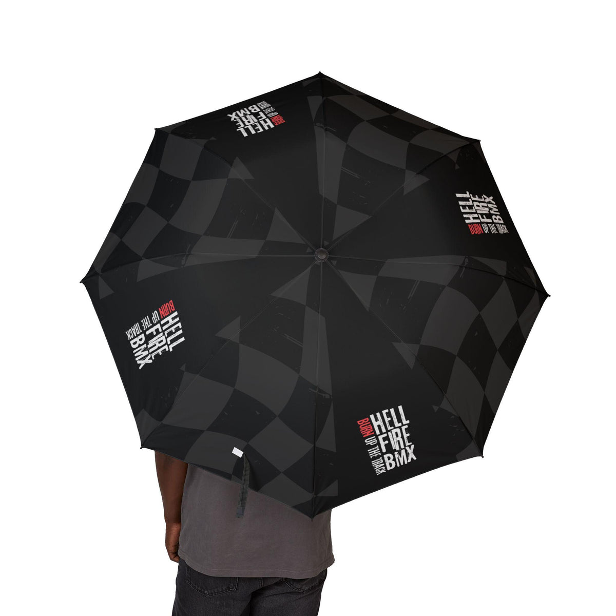 Hellfire BMX Umbrella - Gray and Black Check, Racing Track Style