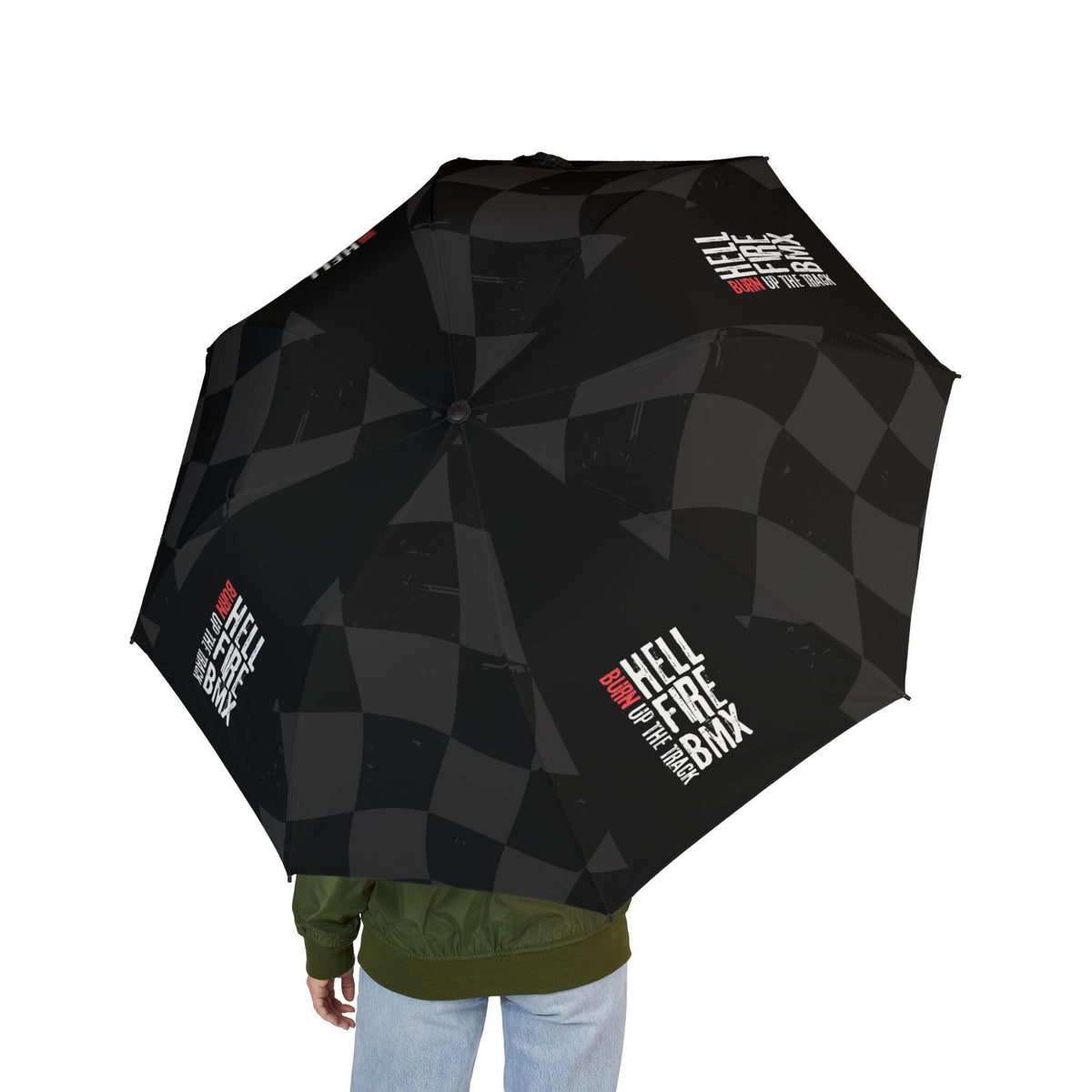 Hellfire BMX Umbrella - Gray and Black Check, Racing Track Style
