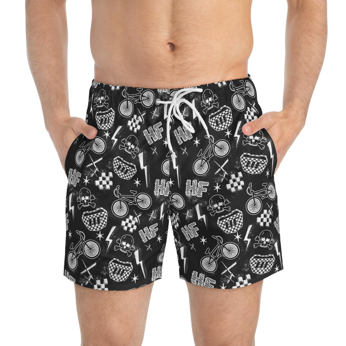 BMX Swim Trunks, Hellfire Design, Men's Board Shorts, Beachwear, Teenager Teen Boy Clothing, Adult Summer Pool Swimwear