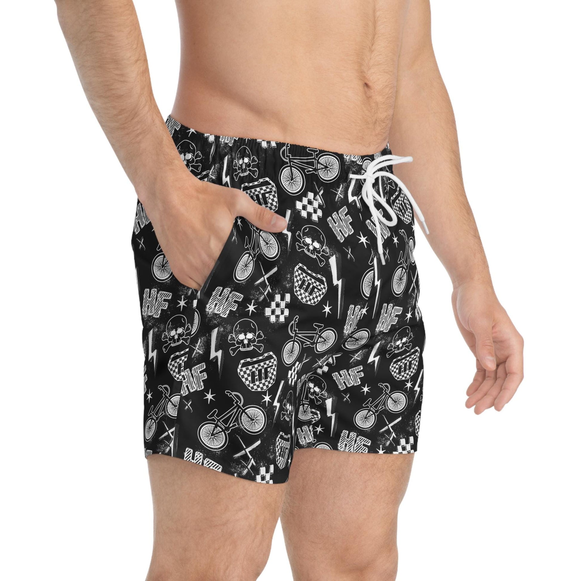 BMX Swim Trunks, Hellfire Design, Men's Board Shorts, Beachwear, Teenager Teen Boy Clothing, Adult Summer Pool Swimwear