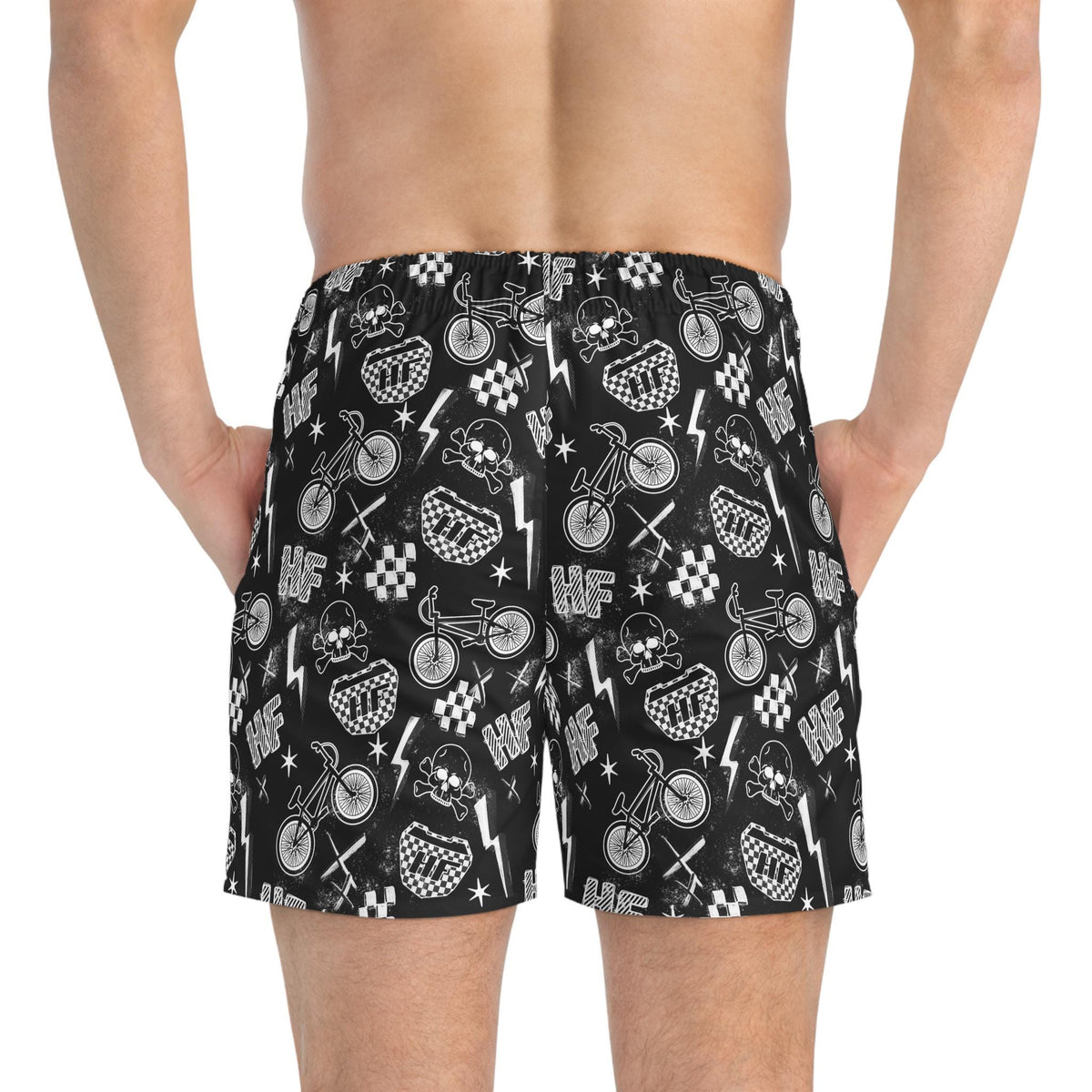 BMX Swim Trunks, Hellfire Design, Men's Board Shorts, Beachwear, Teenager Teen Boy Clothing, Adult Summer Pool Swimwear