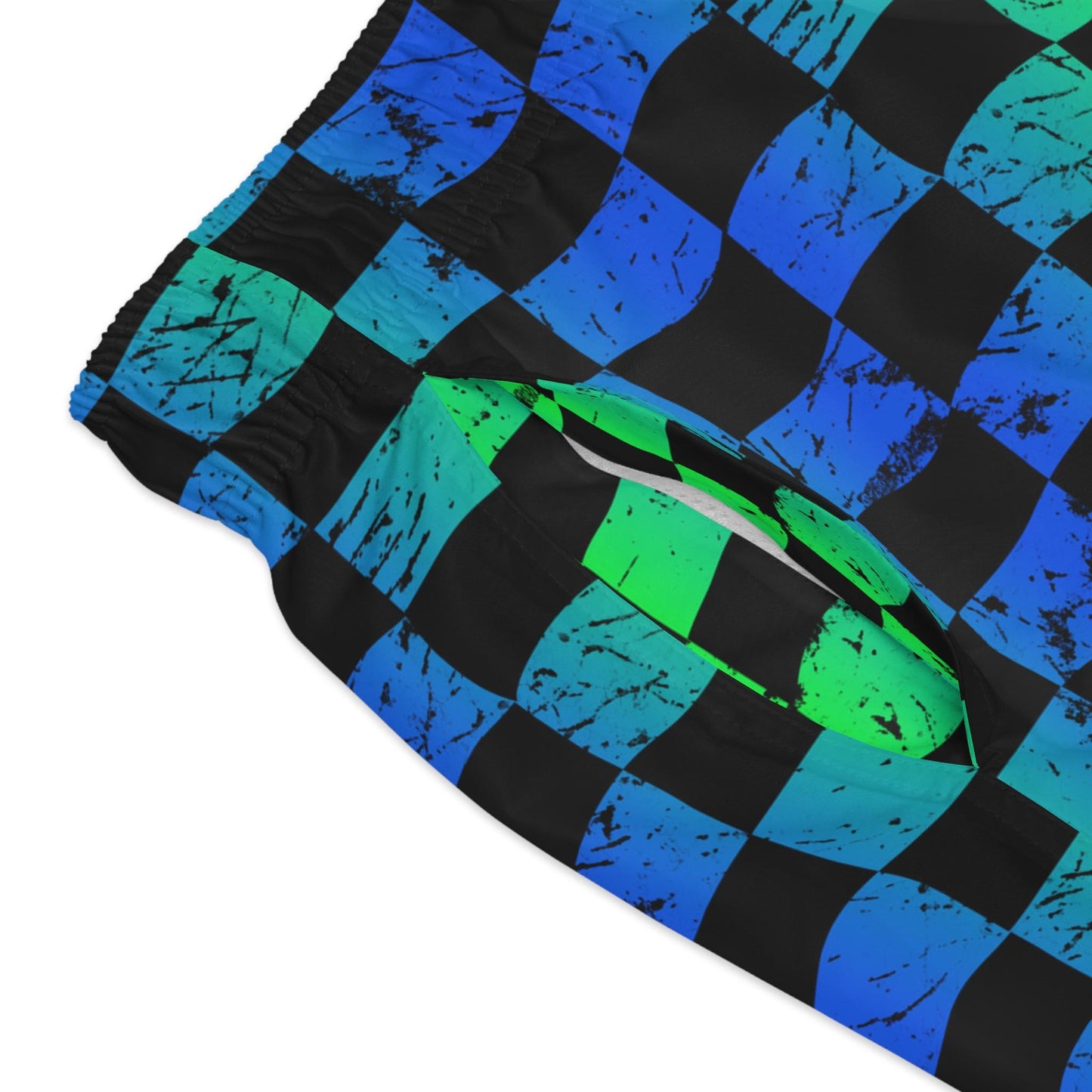 Green & Blue Checkered Swim Trunks, Men's Beachwear