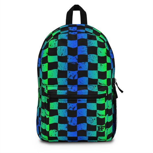 Checkered Backpack - Blue Green Plaid, Padded Laptop Compartment