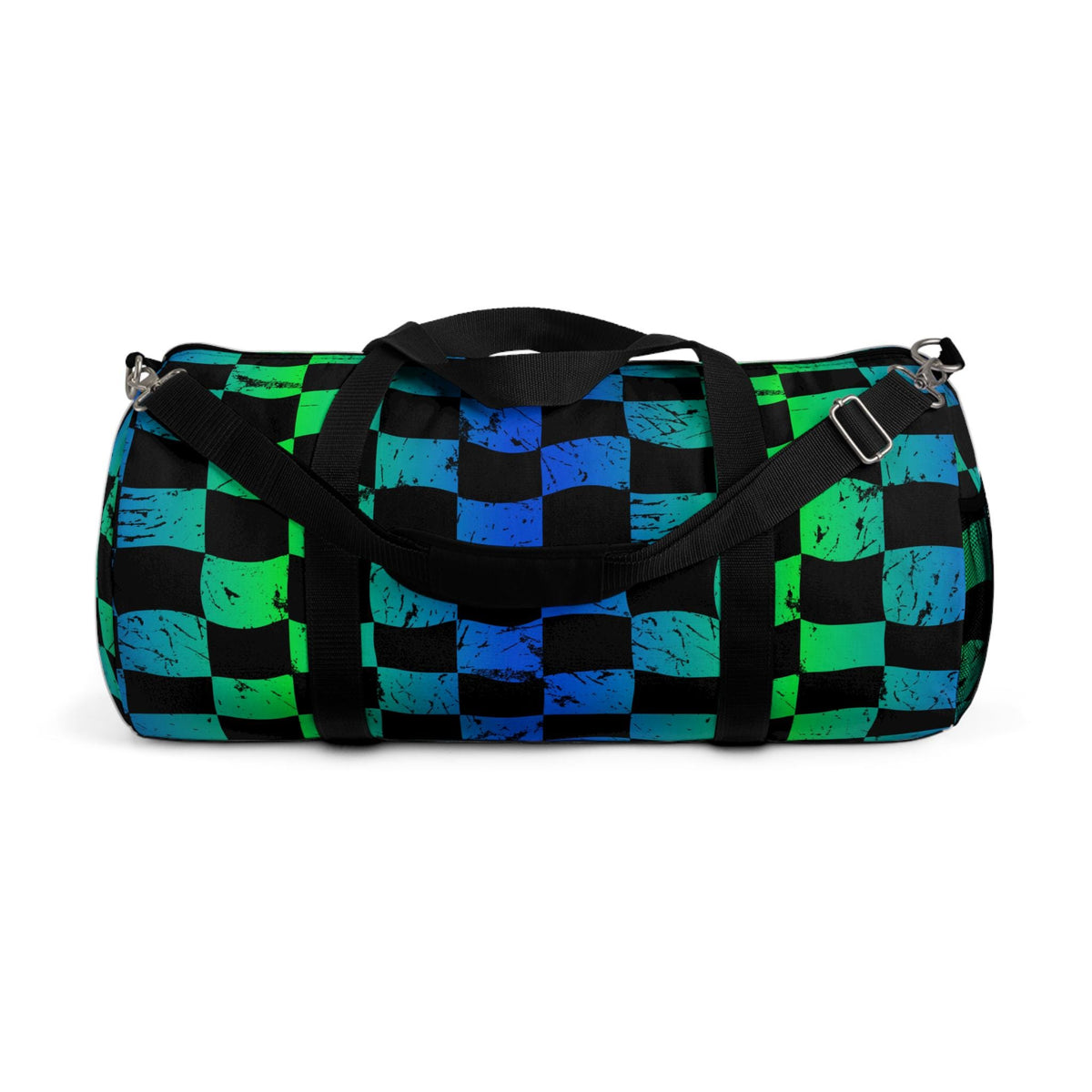 Green and Blue Checkered Hellfire BMX Duffel Bag | Sports Travel Gear