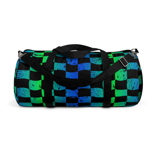 Green and Blue Checkered Hellfire BMX Duffel Bag | Sports Travel Gear