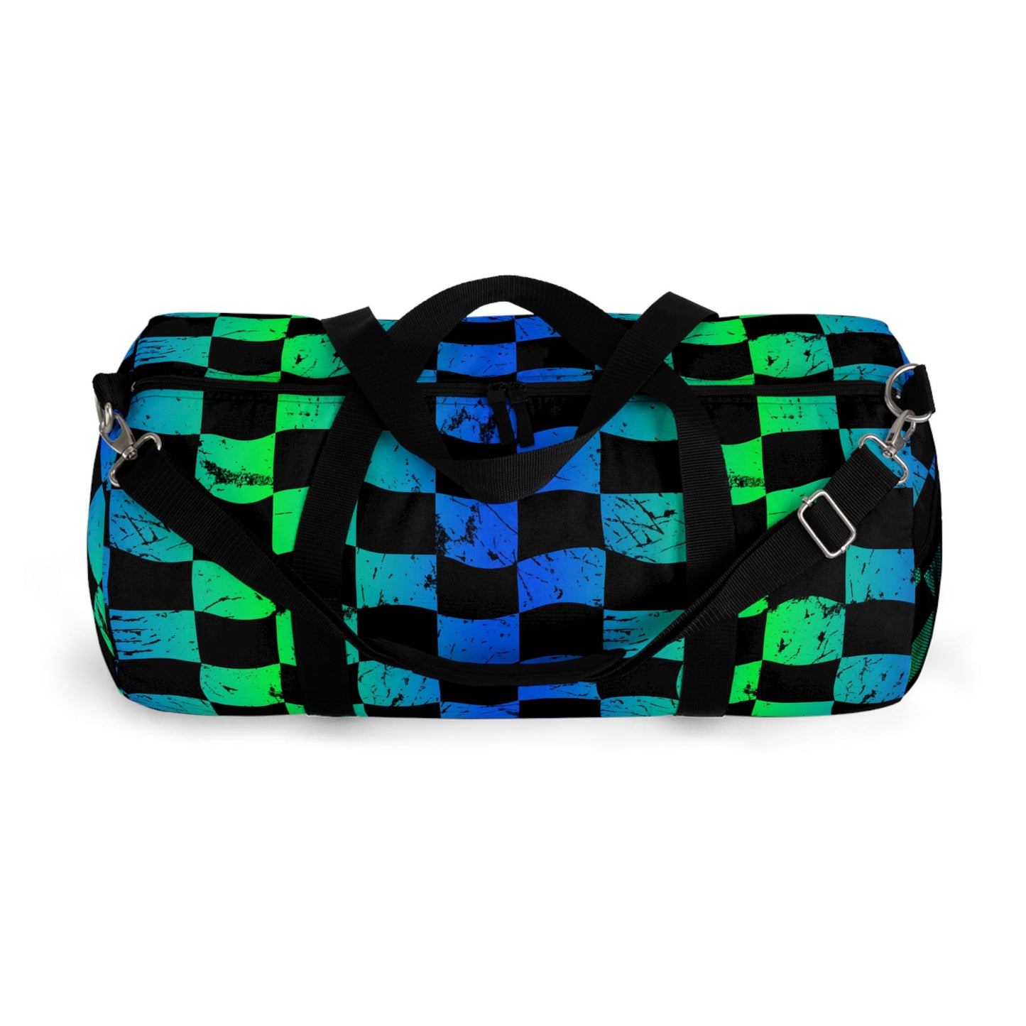 Green and Blue Checkered Hellfire BMX Duffel Bag | Sports Travel Gear