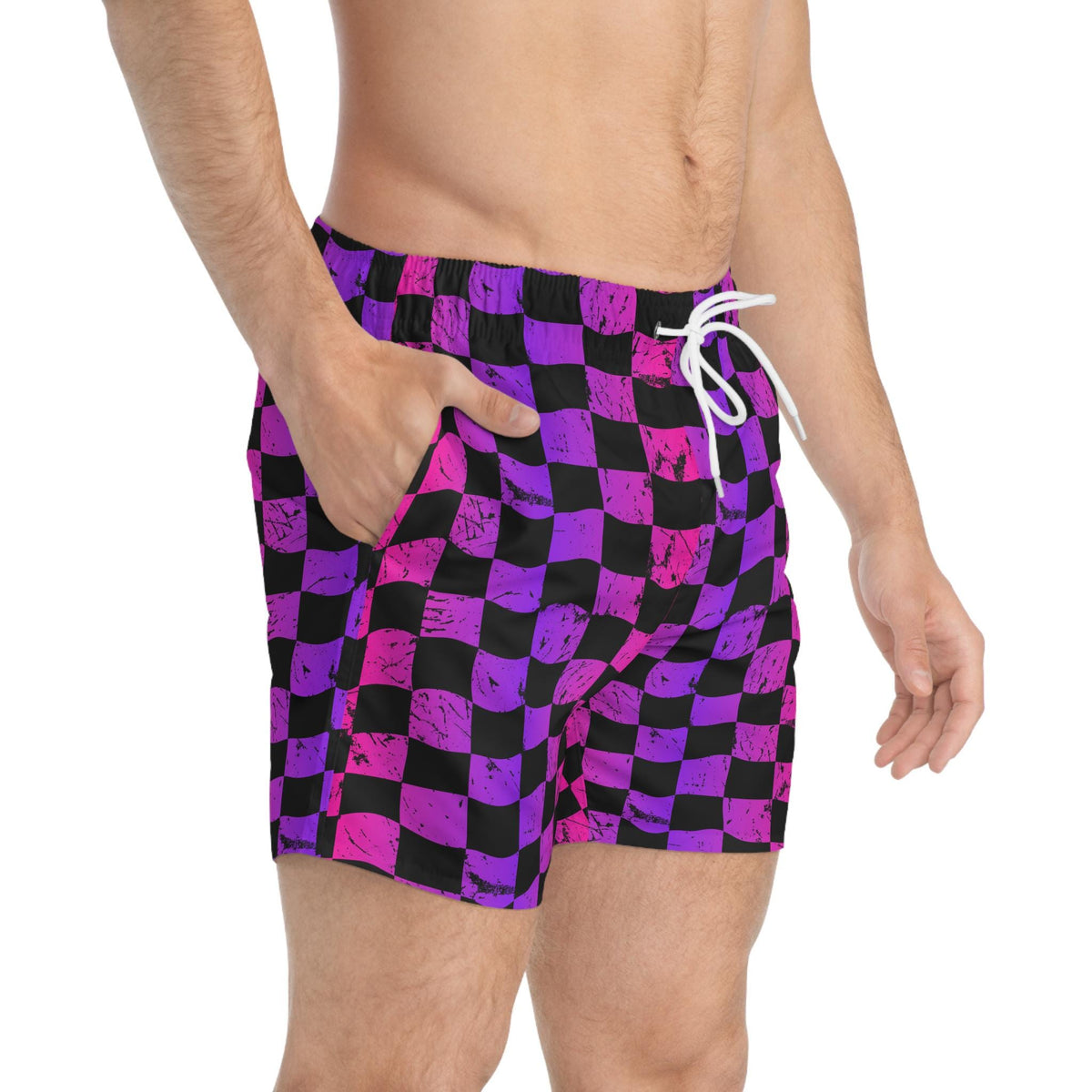 Pink Purple Check Swim Trunks | All-Over Print