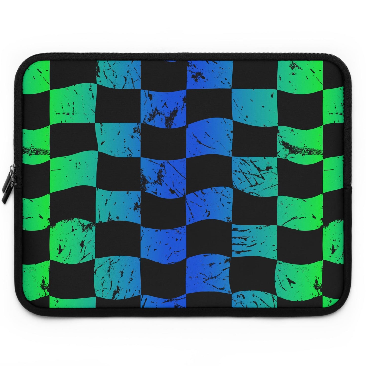 Green Blue Checkered Race Theme Laptop Sleeve | Racing Flag Design