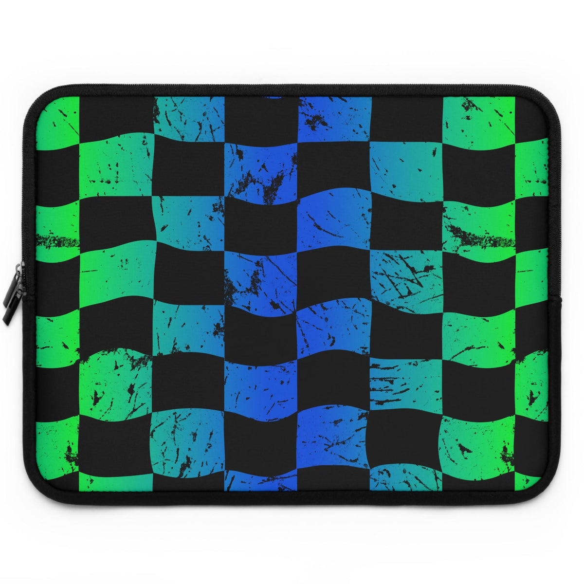 Green Blue Checkered Race Theme Laptop Sleeve | Racing Flag Design