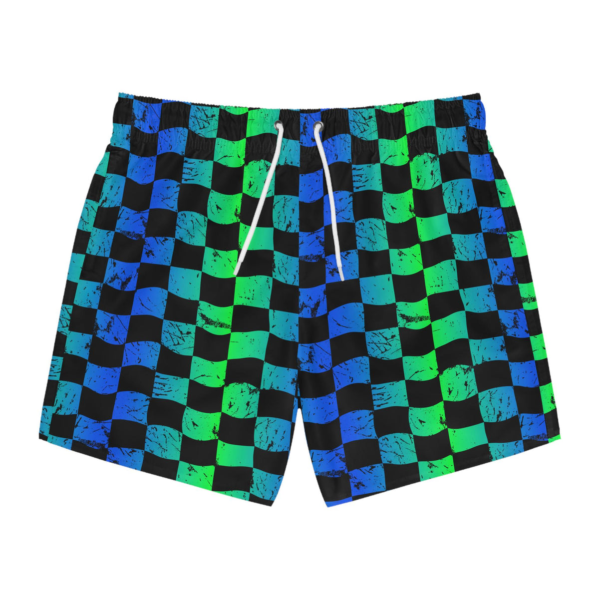 Green & Blue Checkered Swim Trunks, Men's Beachwear