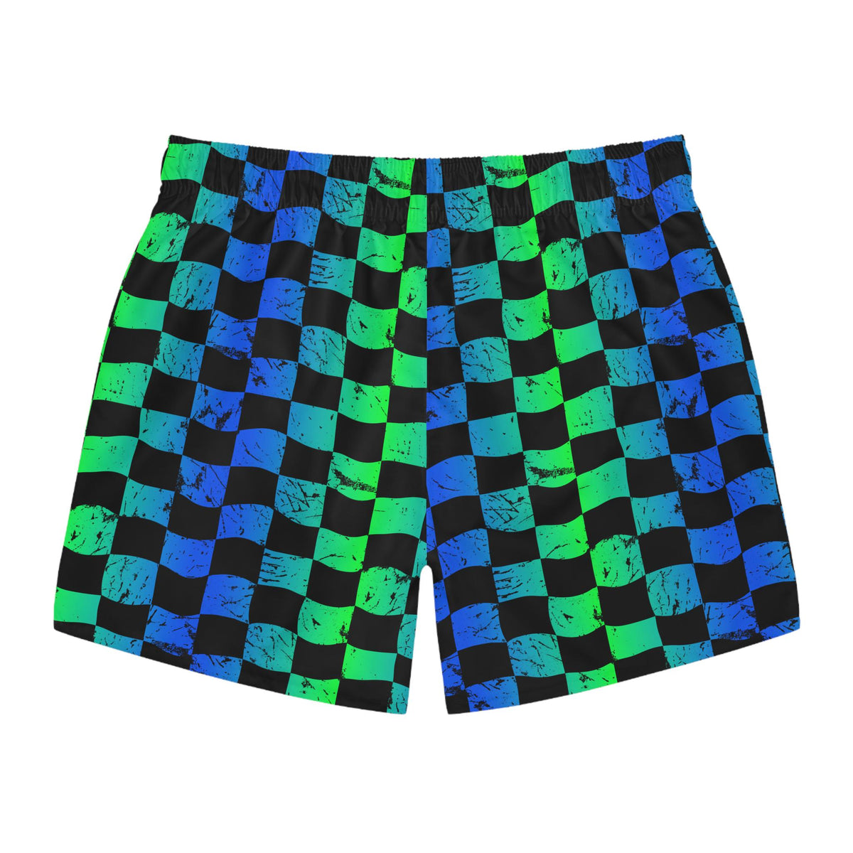 Green & Blue Checkered Swim Trunks, Men's Beachwear
