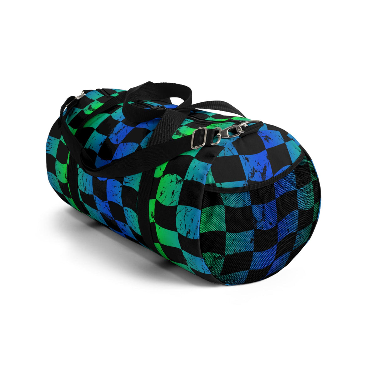 Green and Blue Checkered Hellfire BMX Duffel Bag | Sports Travel Gear