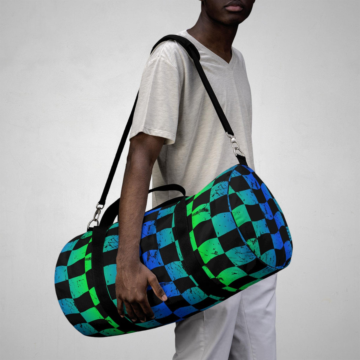 Green and Blue Checkered Hellfire BMX Duffel Bag | Sports Travel Gear