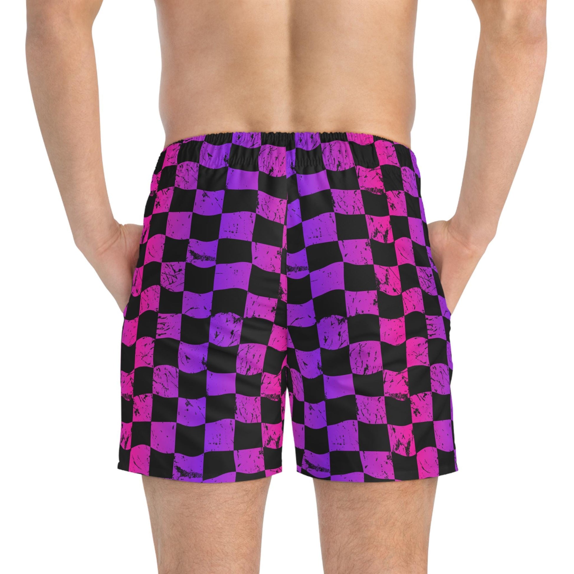 Pink Purple Check Swim Trunks | All-Over Print